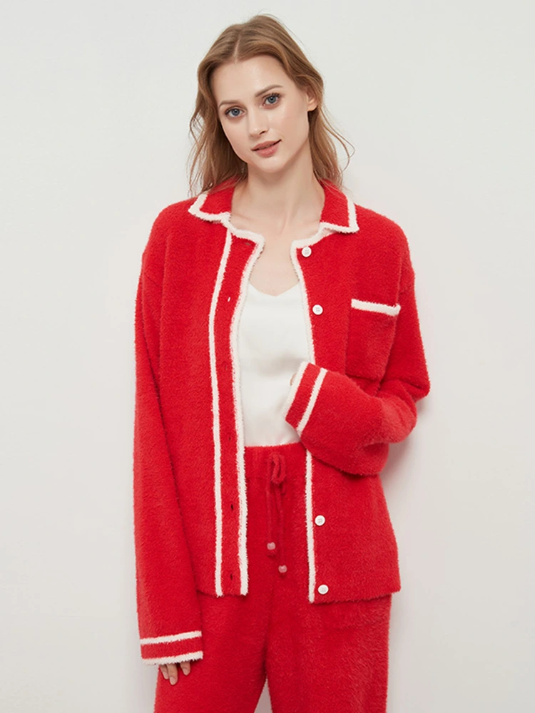 Half-velvet women's turn-down collar cardigan loungewear